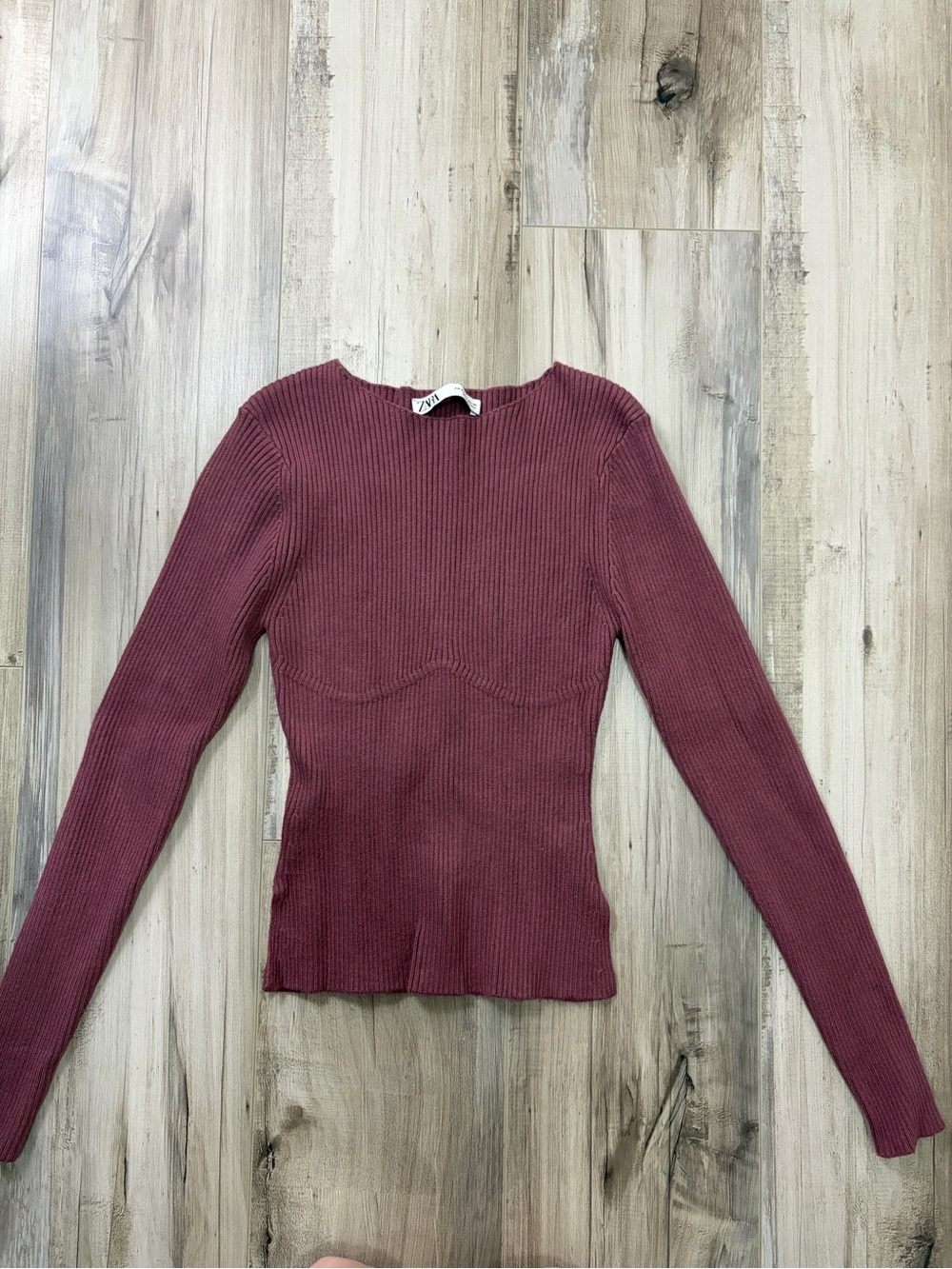 Zara Ribbed Long-Sleeve Top in Mauve Rose